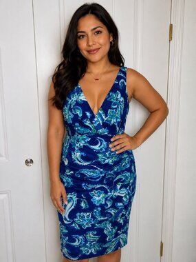 Lauren Ralph Lauren Faux Wrap Floral Sleeveless Midi Dress Size 8